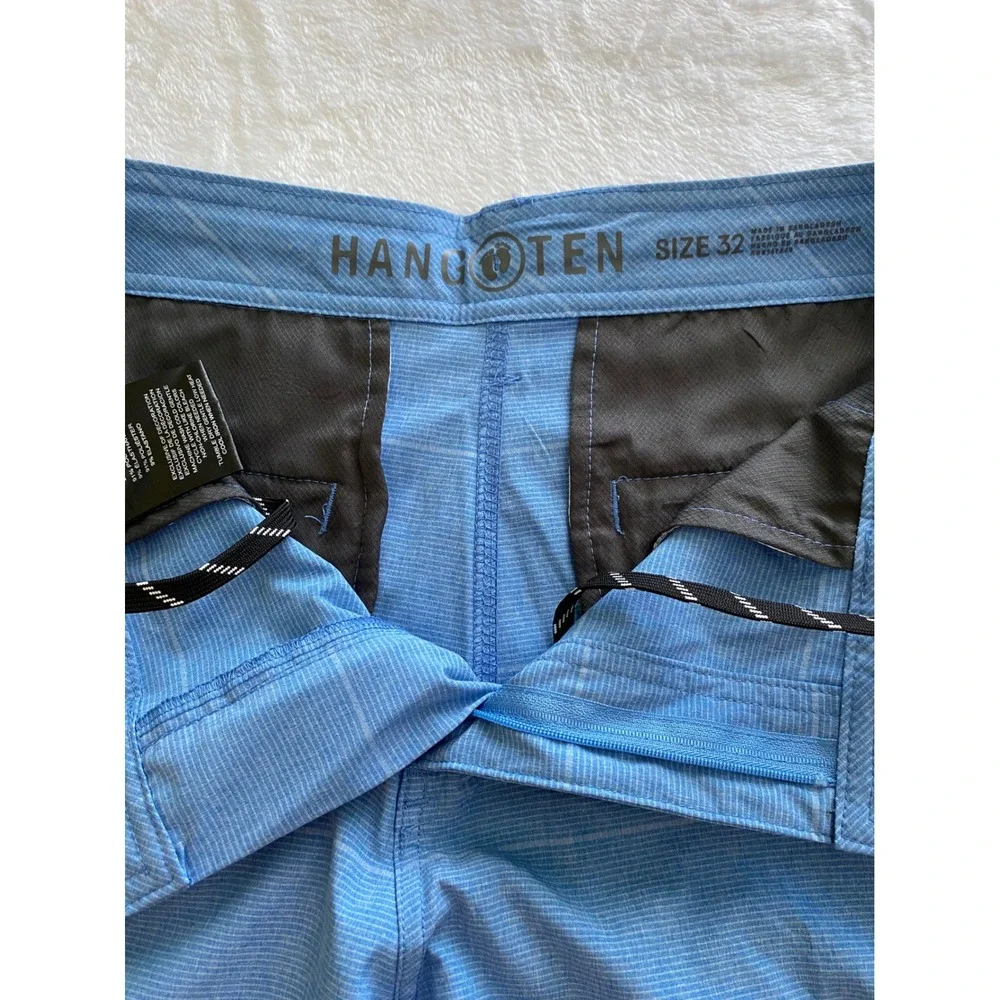 Hang Ten Mens Hybrid Shorts Size 32 Blue Striped Walkshorts Golf Swim Board UA